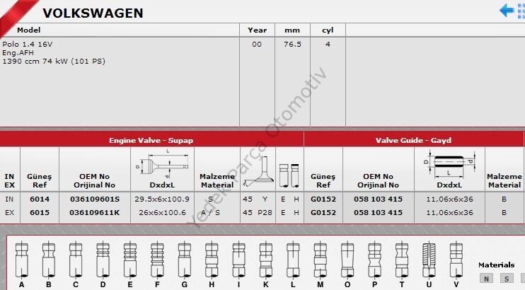 SİBOP GAYDI G0152 POLO 1.4-16V IN 8 EX 8
