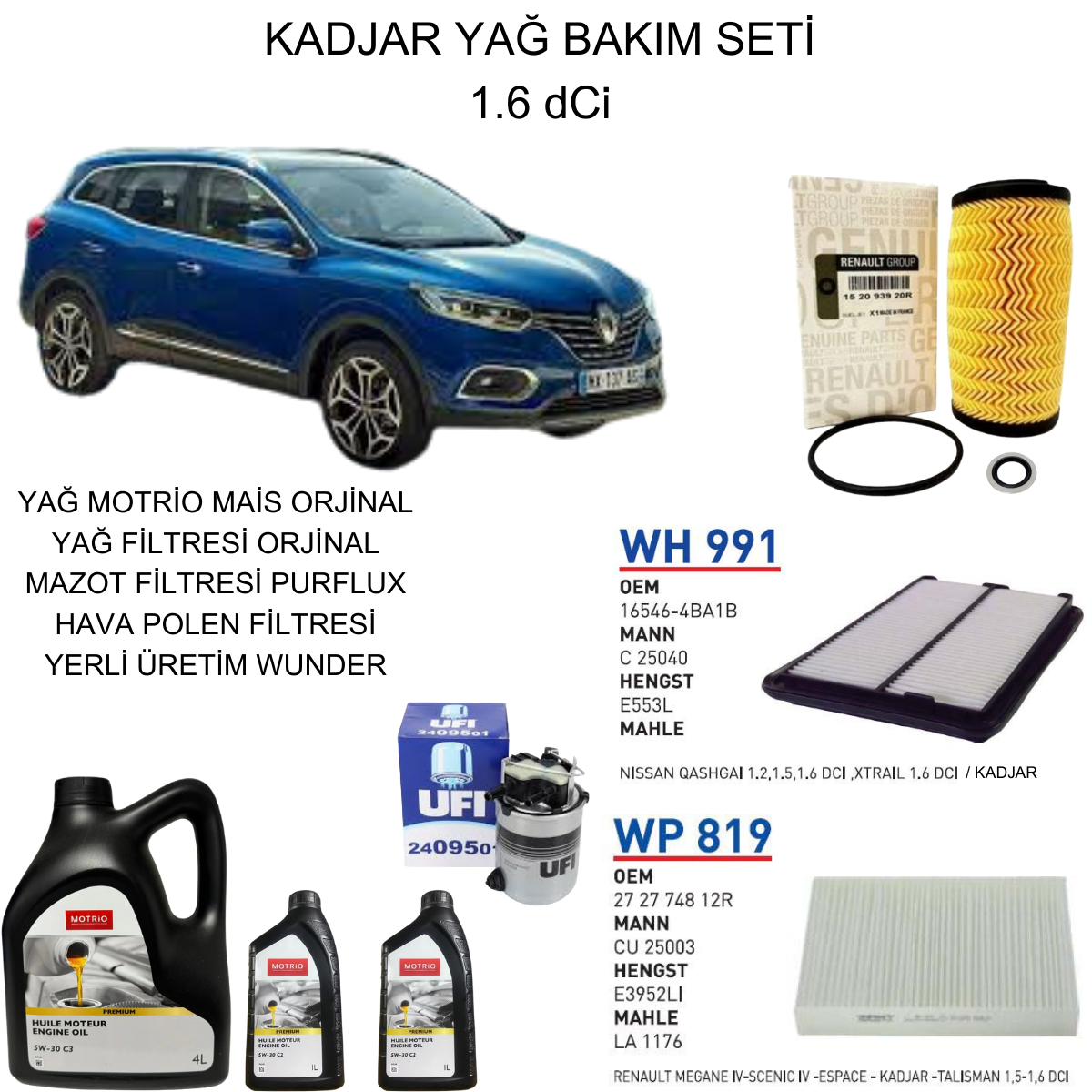 KADJAR 1.6 DCI YAĞ BAKIM SETİ