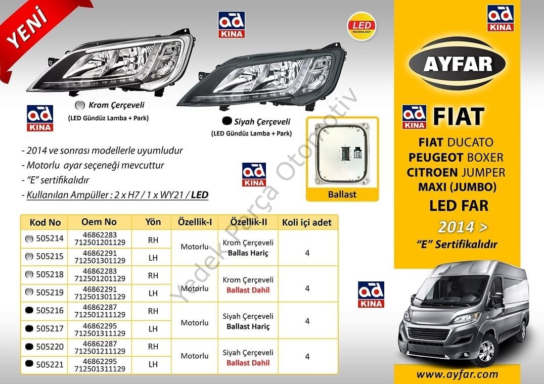 505215 FAR SOL DUCATO (14-) BOXER KROM ÇERÇEVELİ LED MOTORLU (BALLAST HARİÇ)