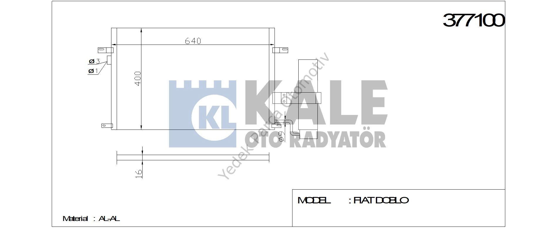 KLİMA RADYATÖRÜ 377100 LACETTI NUBIRA (622x407x16 ) (KURUTUCU İLE)