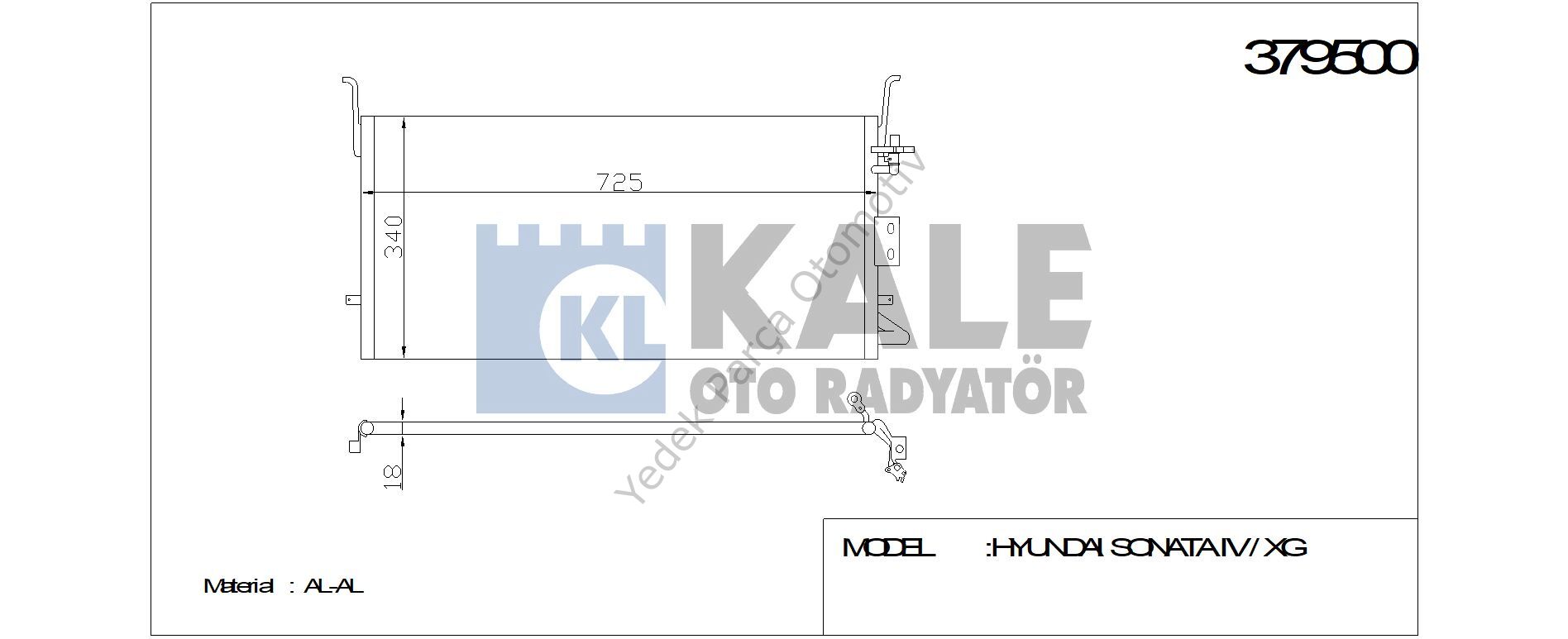 KLİMA RADYATÖRÜ 379500 SONATA IV XG 2.0I 2.4I 2.5I 2.7I (02 04) (703x350x18) KUR