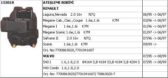 Laguna 1 - Safrane Ateşleme Bobini Siyah Soket 2.0 16V N7Q 7700863020 Ünüvar
