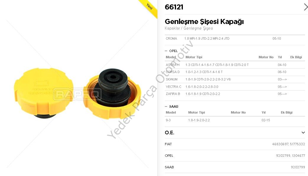 GENLEŞME KAVANOZ KAPAĞI 66121 ASTRA-H CORSA-D VECTRA-C