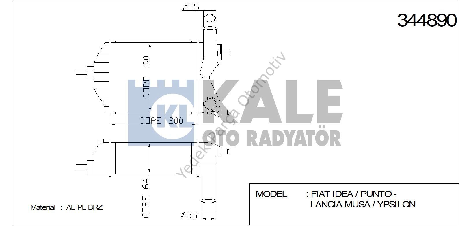 TURBO RADYATÖRÜ 344890 PUNTO 03> 1.3 JTD 16V IDEA 1.3JTD 04>