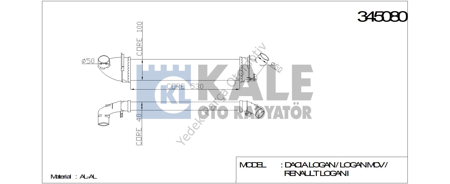 TURBO RADYATÖRÜ 345080 LOGAN MCV 04-> SANDERO 08-> 1.5DCI K9K