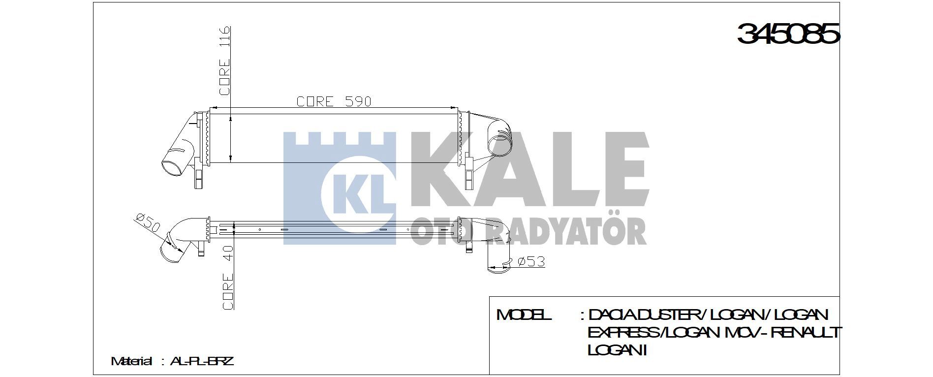 Logan 1 Sandero 1 Duster 1 Turbo Radyatörü İntercooler 1.5 Dci K9K 2008 2012 8200409045 Kale