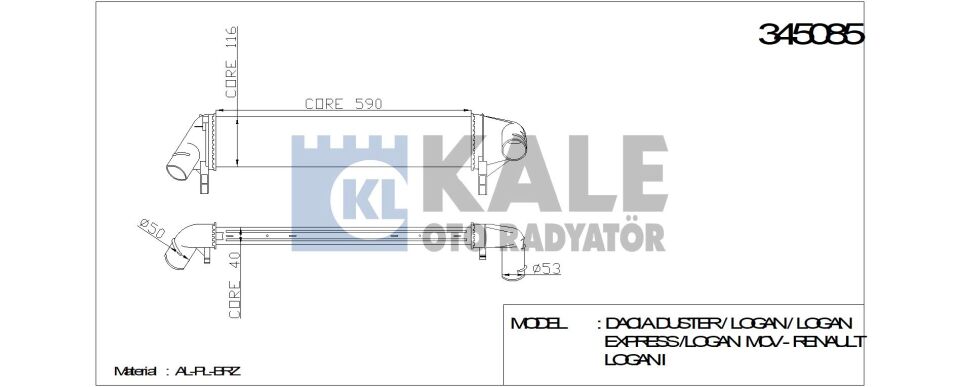 Logan 1 Sandero 1 Duster 1 Turbo Radyatörü İntercooler 1.5 Dci K9K 2008 2012 8200409045 Kale