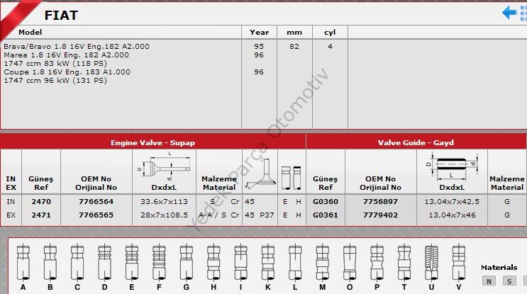 SİBOP TAKIMI 2470 2471 IN 8 EX 8 BRAVA MAREA 1.8 16V