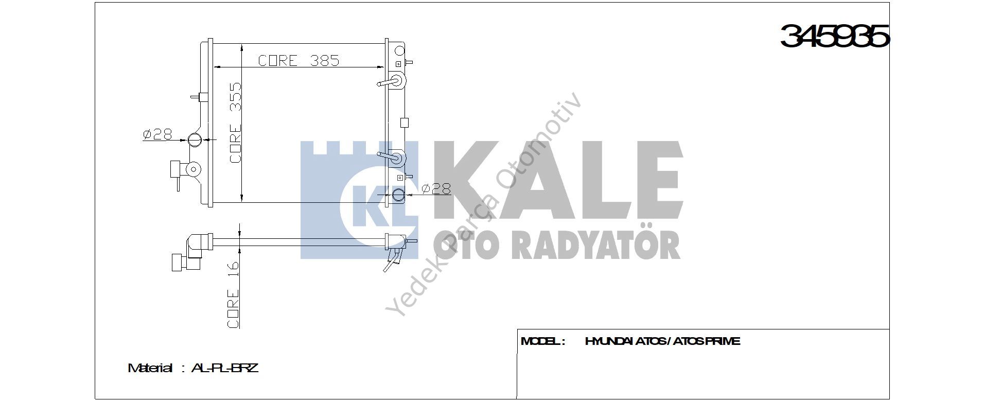 RADYATÖR 345935 ATOS ATOS PRIME 1.0I 12V (97-04) (BRAZING) AT