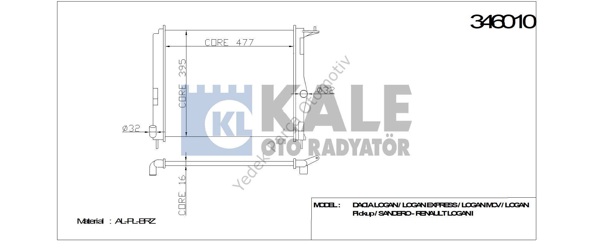 RADYATÖR 346010 LOGAN SANDER O-II 1.2 1.4 1.6 08-> (BRAZING)