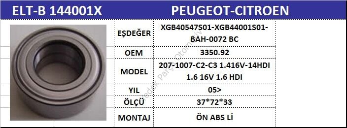 AKS BİLYASI ÖN B144001X XGB40547S01P C2 C3 05-> P207 P1007
