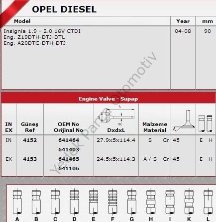 SİBOP TAKIMI 4152 4153 IN 8 EX 8 INSIGNIA 2.0 CDTI 1.9 CDTI 16V