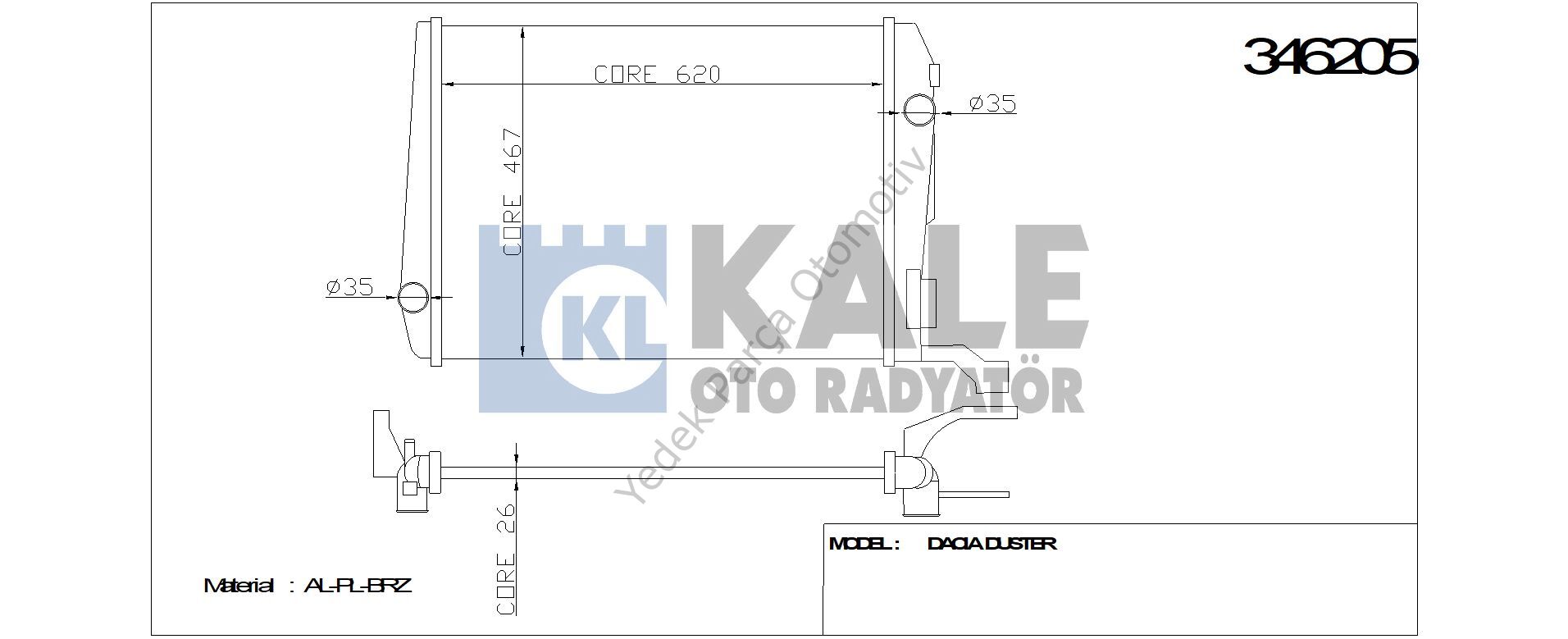 RADYATÖR 346205 DUSTER 1.5DCI 10-> (BRAZING)