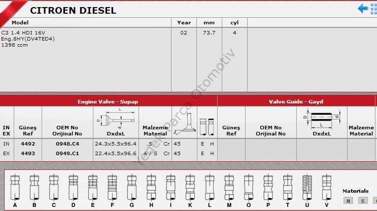 SİBOP TAKIMI 4492 4493 IN 8 EX 8 C3 1.4-16V DİZEL