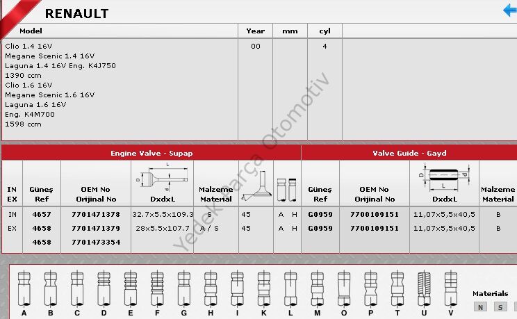 SİBOP TAKIMI 4657 4658 IN 8 EX 8 MEGANE 1.4 1.6-16V (K4M K4J)