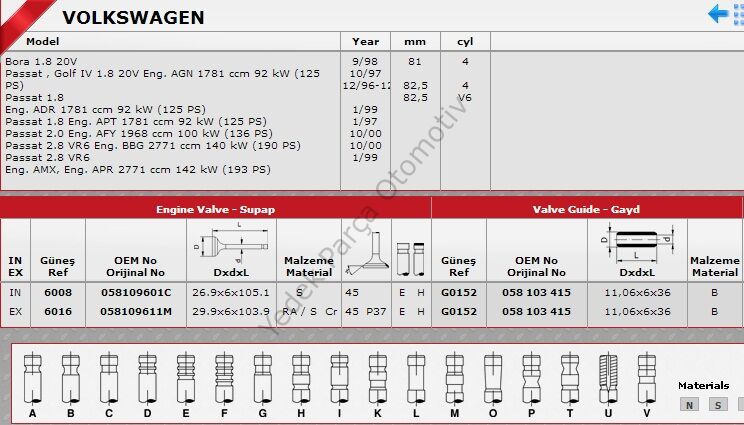 SİBOP TAKIMI 6008 6016 PASSAT 1.8 20V 125 HP
