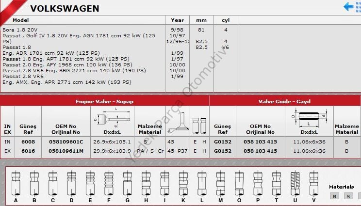 SİBOP TAKIMI 6008 6016 PASSAT 1.8 20V 125 HP
