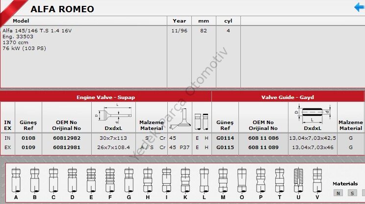 SİBOP GAYDI G0114 G0115 ALFA ROMEO 1.4-16V