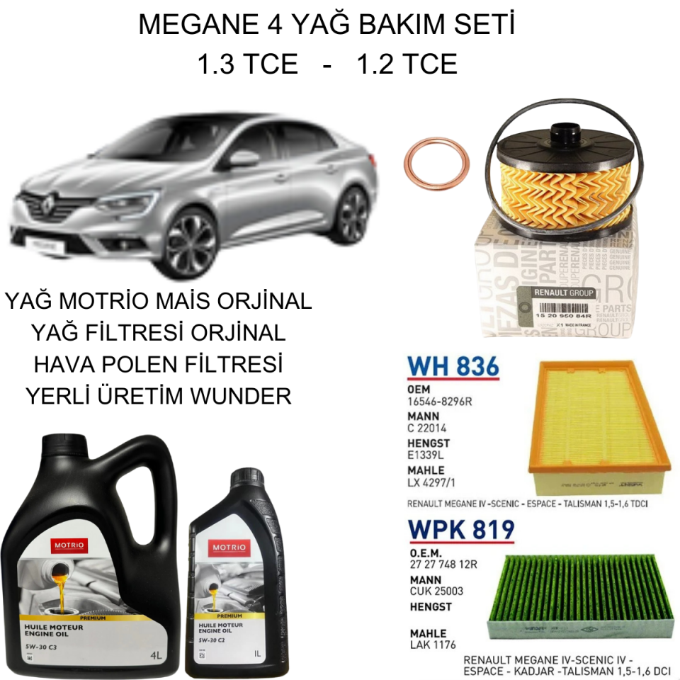 MEGANE 4 1.3 TCE - 1.2 TCE YAĞ BAKIM SETİ