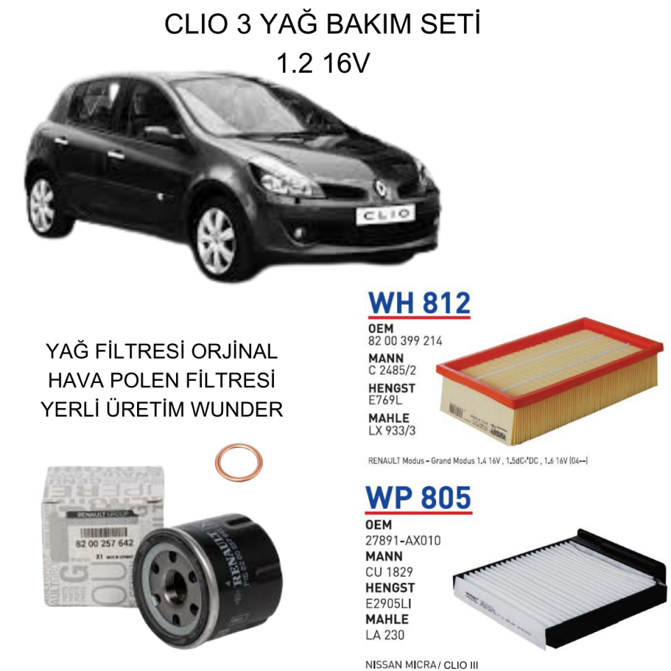 CLIO 3 (III) 1.2 16V YAĞ BAKIM SETİ-2