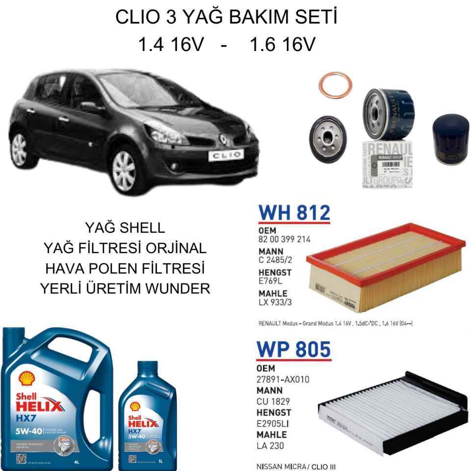 CLIO 3 (III) 1.4 16V YAĞ BAKIM SETİ