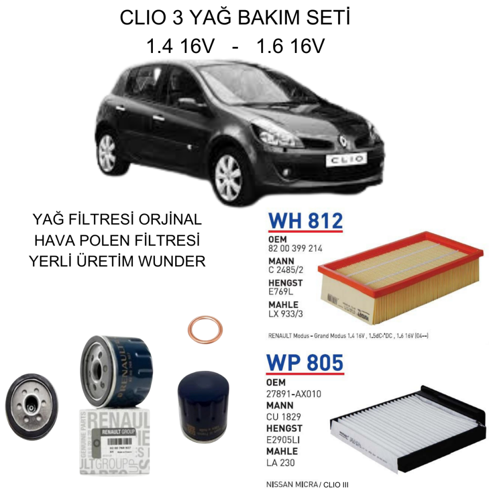CLIO 3 (III) 1.4 16V YAĞ BAKIM SETİ-2