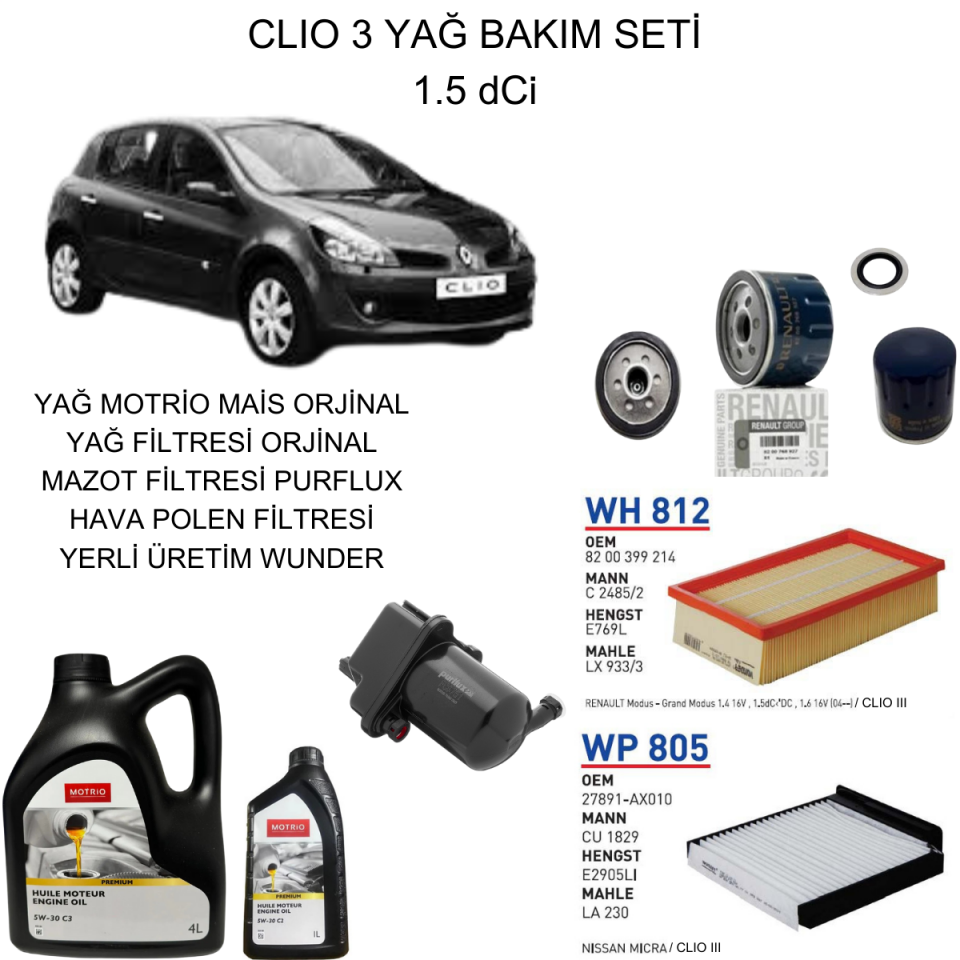 CLIO 3 (III) 1.5 dCi YAĞ BAKIM SETİ