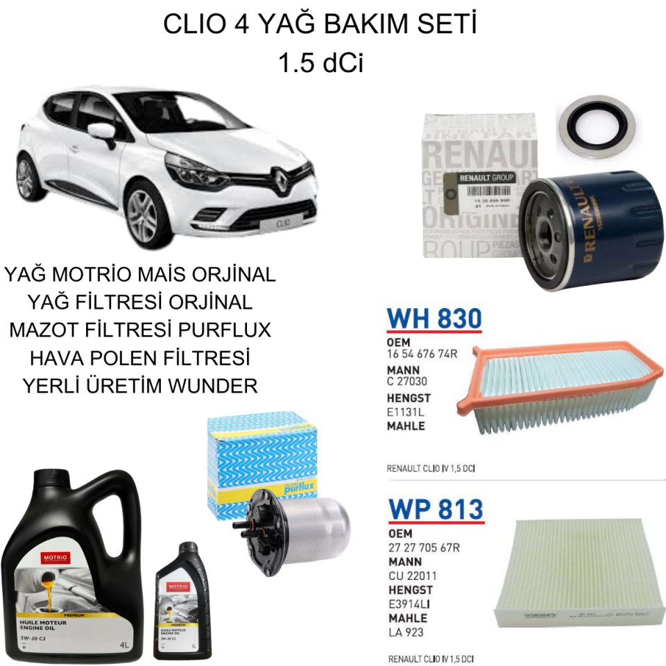 CLIO 4 (IV) 1.5 DCI YAĞ BAKIM SETİ