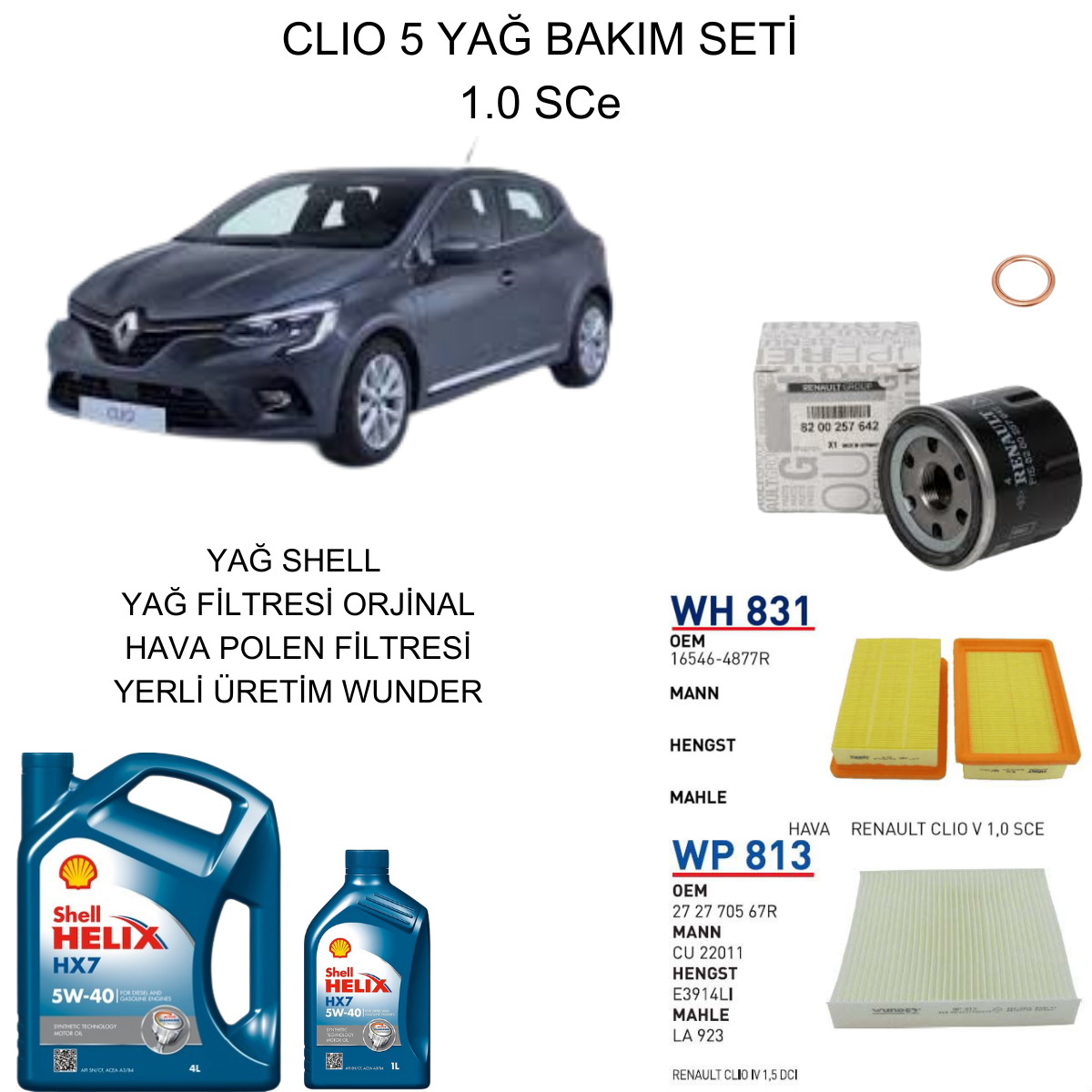 CLIO 5 (V) 1.0 SCE YAĞ BAKIM SETİ
