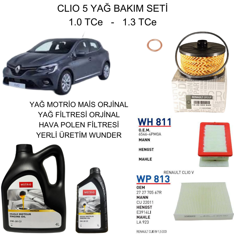 CLIO 5 (V) 1.0 TCE - 1.3 TCE YAĞ BAKIM SETİ