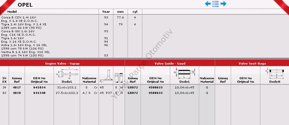 SİBOP GAYDI G0872 IN 8 EX 8 ASTRA 1.4 1.6 16V