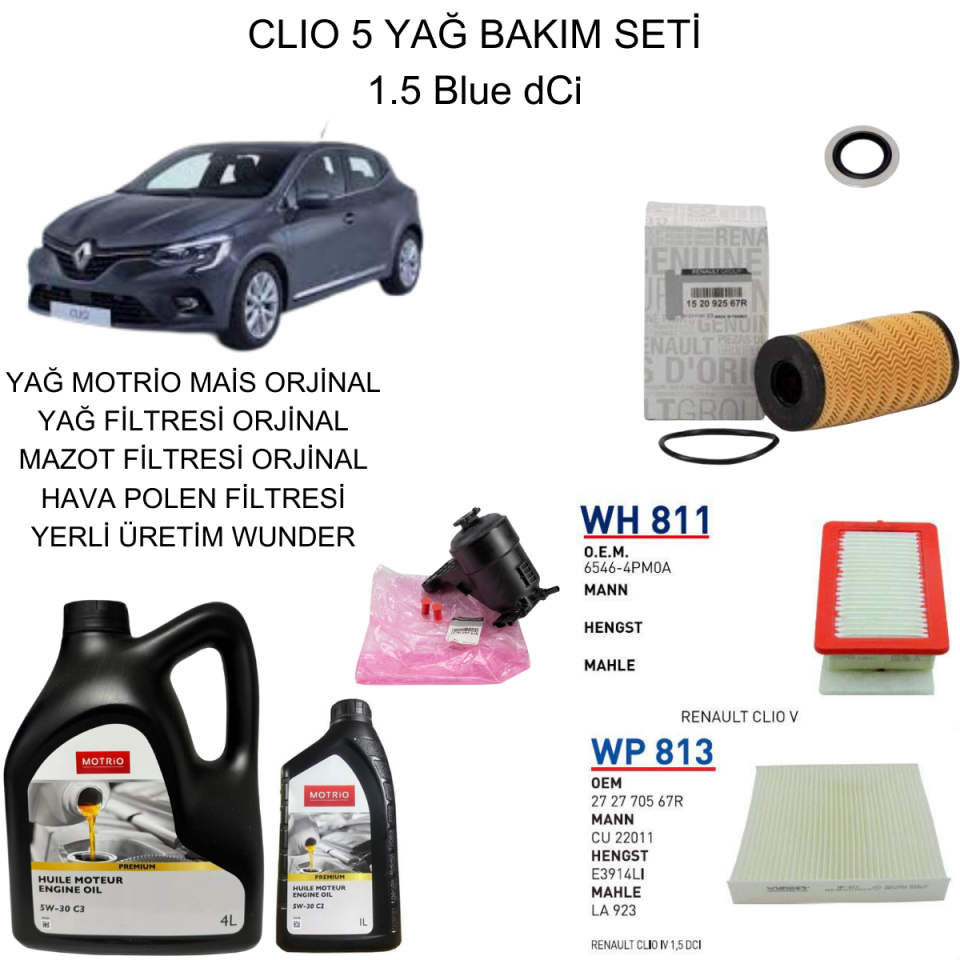 CLIO 5 (V) 1.5 BLUE DCI YAĞ BAKIM SETİ
