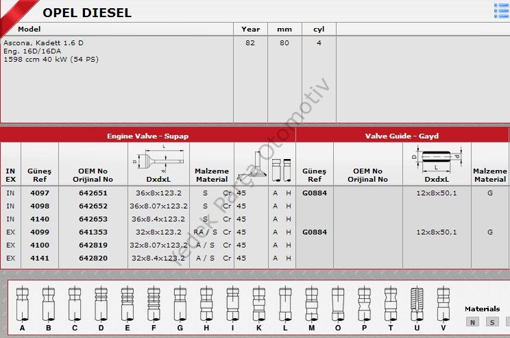 SİBOP GAYDI G0884 IN 4 EX 4 ASCONA 1.6 DİZEL-8V