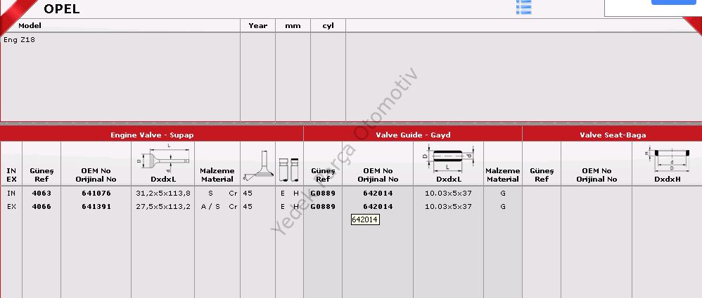 SİBOP GAYDI G0889 IN 8 EX 8 INSIGNIA 1.6 16V (180 PS)
