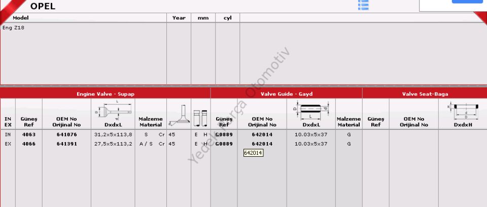 SİBOP GAYDI G0889 IN 8 EX 8 INSIGNIA 1.6 16V (180 PS)