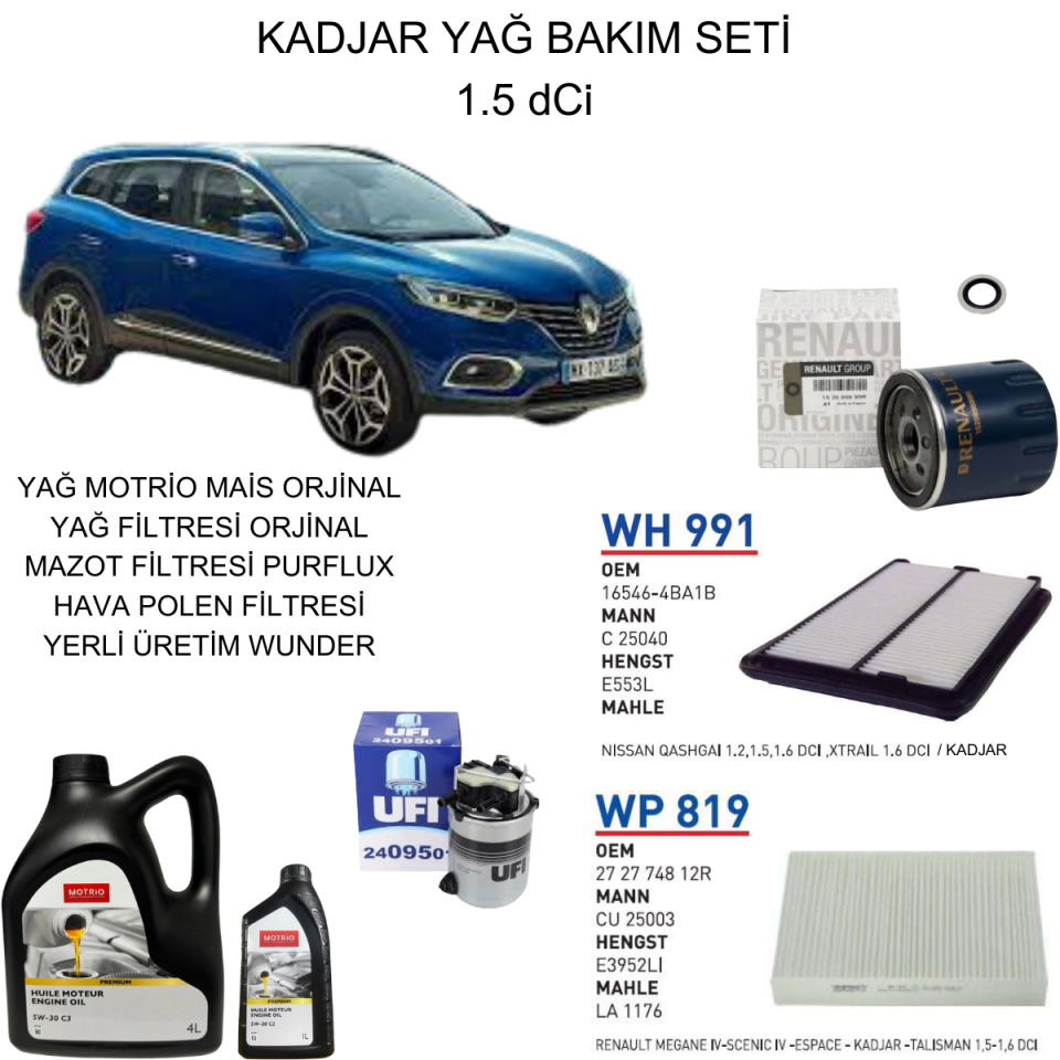 KADJAR 1.5 DCI YAĞ BAKIM SETİ
