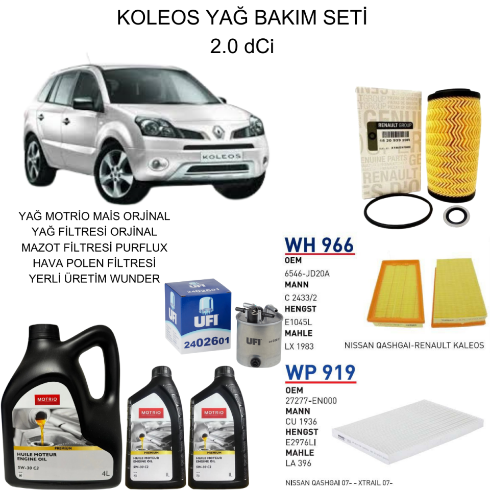 KOLEOS 2.0 DCI YAĞ BAKIM SETİ