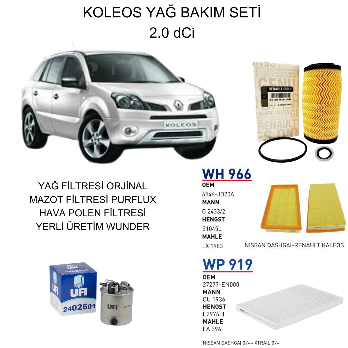 KOLEOS 2.0 DCI YAĞ BAKIM SETİ-2