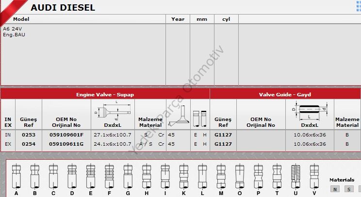 SİBOP GAYDI G1127 A4 A6 2.5 TDI 24V AFM IN 12 EX 12