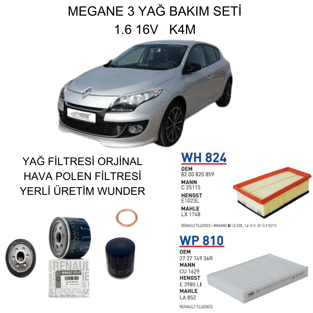 MEGANE 3 (III) 1.6 16V K4M YAĞ BAKIM SETİ-2