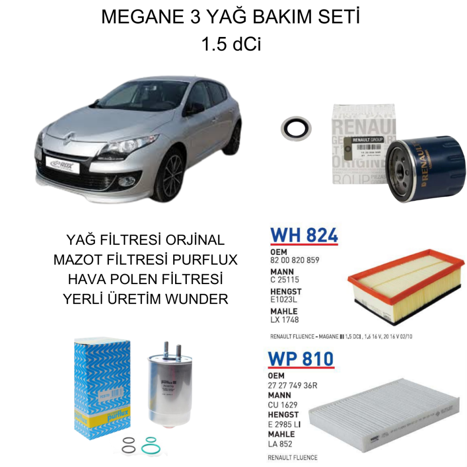 MEGANE 3 (III) 1.5 DCI YAĞ BAKIM SETİ-2