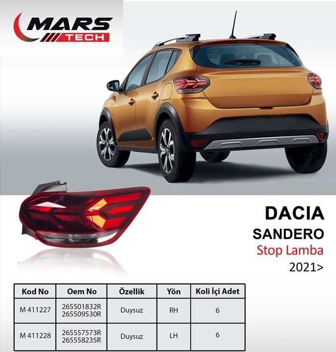 Sandero 3 Sol Arka Stop Lambası 2021-> 265557573R 265558235R Mars
