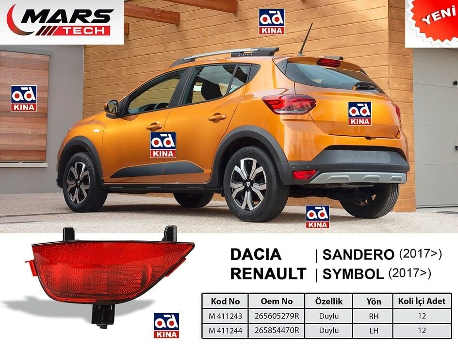Logan 2 Sandero 2 Sağ Arka Tampon Reflektörü 2016 2020 265605279R Mars
