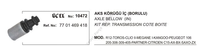 AKS KÖRÜĞÜ İÇ SAÇLI 10472 R12 TOROS CLIO-II MEGANE-I KANGO 7701469418