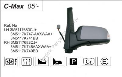 AYNA SAĞ VM302NEHPR FOCUS CMAX (03-) SİNYALLİ ELEKTRİKLİ ISITMALI PRIMERLİ