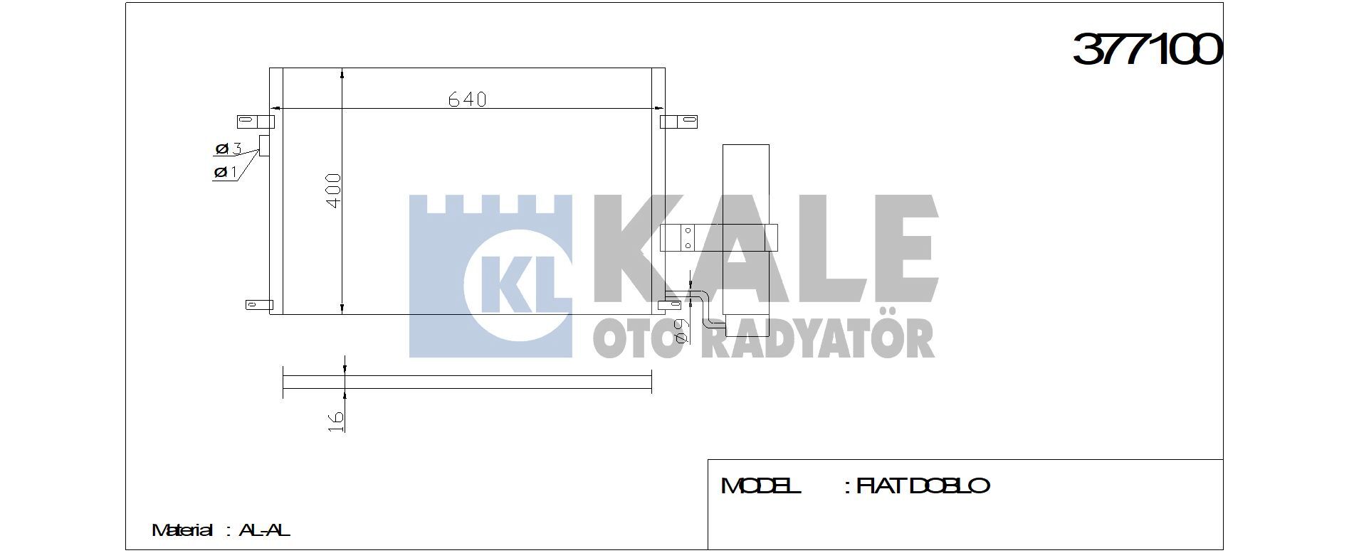 KLİMA RADYATÖRÜ 377100 LACETTI NUBIRA (622x407x16 ) (KURUTUCU İLE)