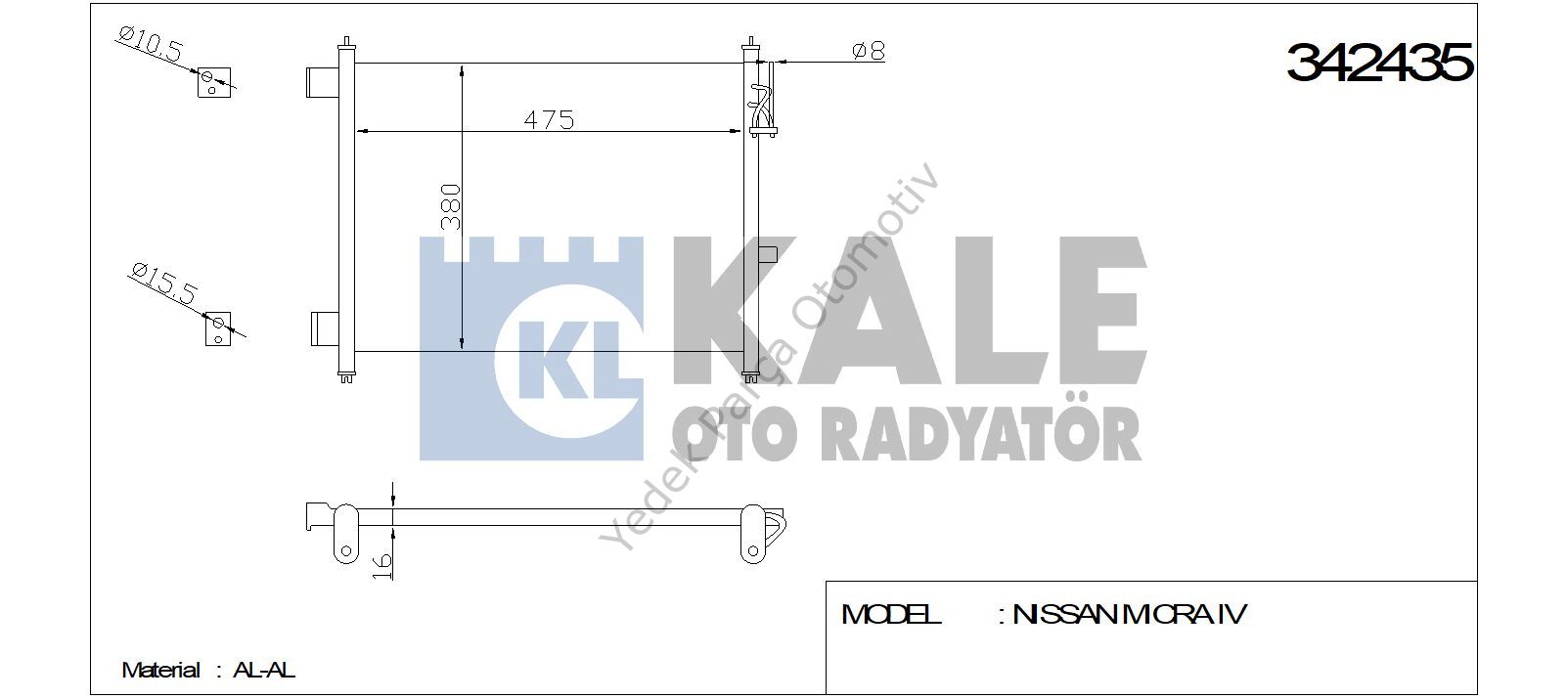 KLİMA RADYATÖRÜ 342435 MICRA IV 1.2 10-> (KURUTUCU İLE)