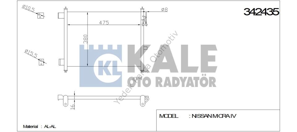 KLİMA RADYATÖRÜ 342435 MICRA K13 IV 1.2 10-> (KURUTUCU İLE)