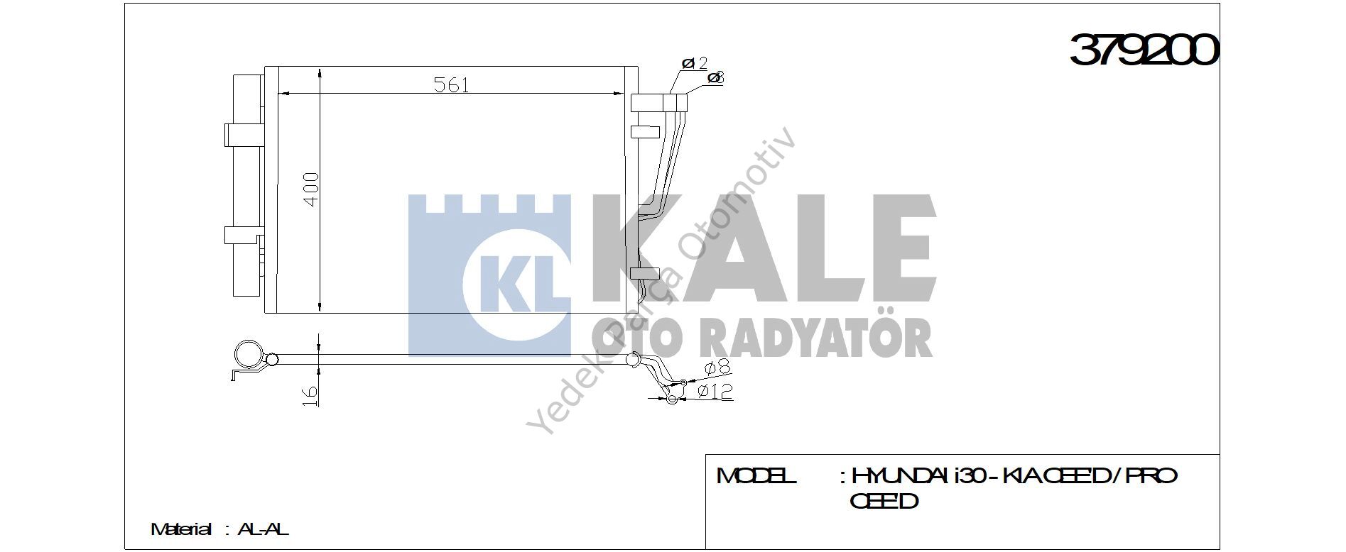KLİMA RADYATÖRÜ 379200 CEED PRO CEED İ30 1.4I 07-> ( 587x391x16 ) (KURUTUCU İLE)