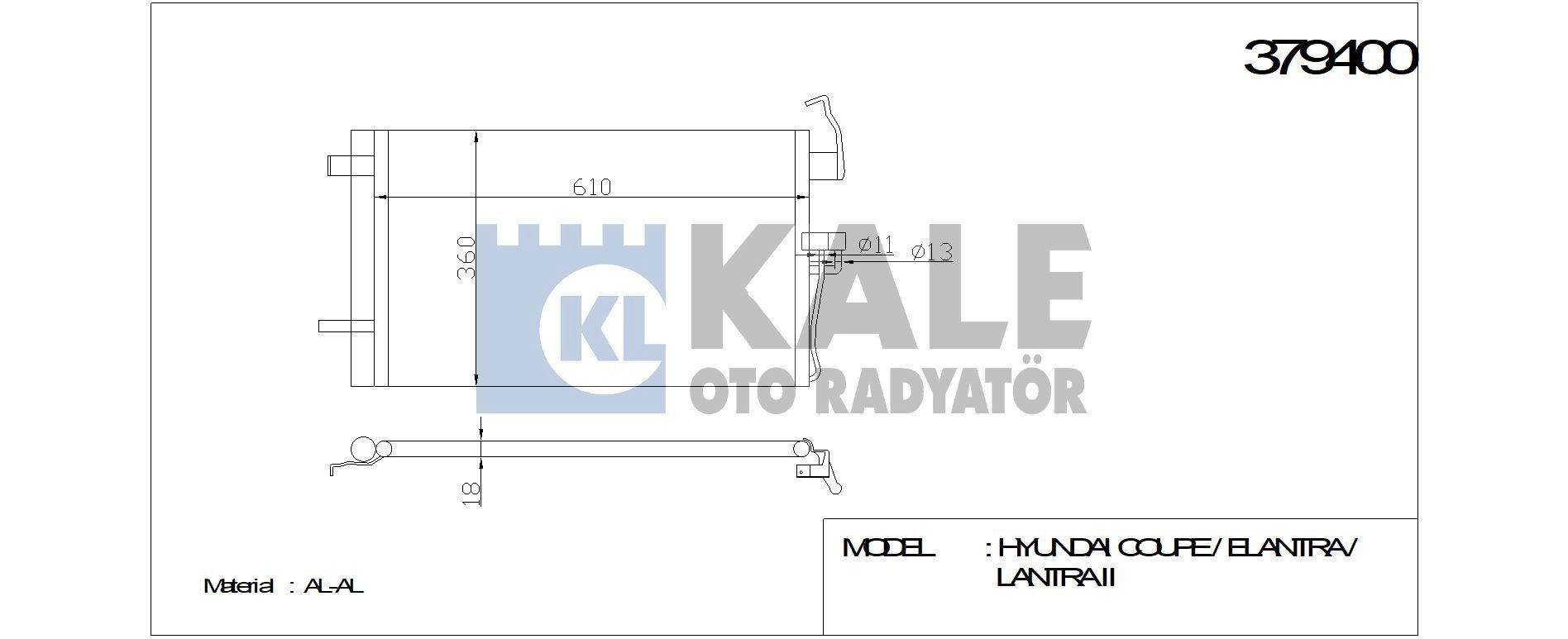 KLİMA RADYATÖRÜ 379400 ELANTRA I-II 1.6 (590x363x18) (KURUTUCU İLE)